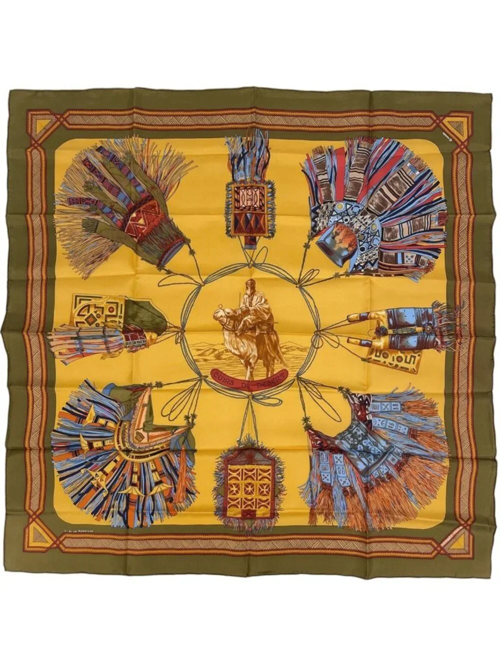 Hermes Carre 90 Cuirs du Desert Scarf Leather Decoration Silk Brown Multicolor